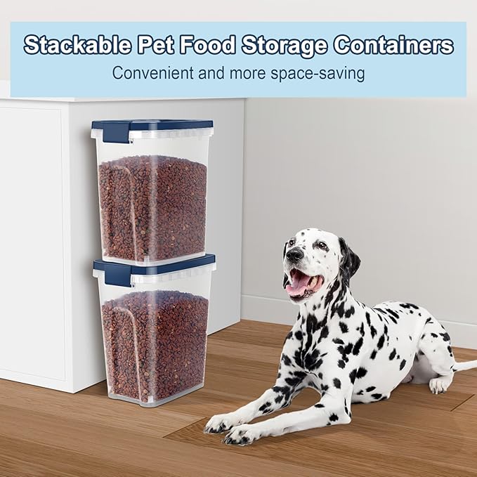 5-7Lbs Dog Cat Storage Container with Airtight Lids, With Locking Lids Plastic Bin PBA-Free for Pet food, Rice, Rice, Oatmeal, Bird Seeds, Flour, Dried Fruits, Easy to Carry and Clean-Cool Blue