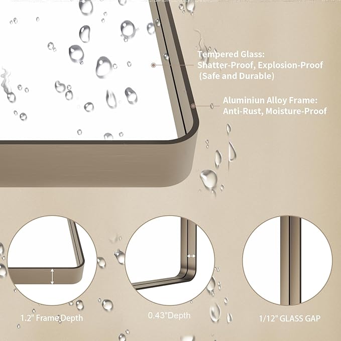 LOAAO 30”X36” Bronze Bathroom Mirrors - Image 5