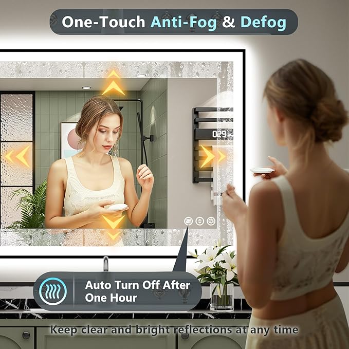 40x38 Black Framed LED Bathroom Mirror - Image 6