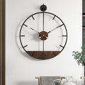 Modern Wood Walnut Dial Wall Clock, Large Simple Wall Decor Metal Frame Silent by DAYDAYART