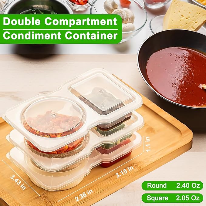 30 Sets Reusable Snack Containers with Lids, Double Compartment Snack Pack Containers with Spoons, BPA Free | Microwave & Dishwasher Safe | Leakproof Condiment Containers for School Office Travel