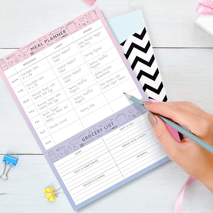 Sweetzer & Orange Meal Planner Notepad and Grocery List | 7x10 inch Pad for Organized Weekly & Daily Planning | Tear-Off Grocery Magnetic Notepad Checklist for Convenient Shopping