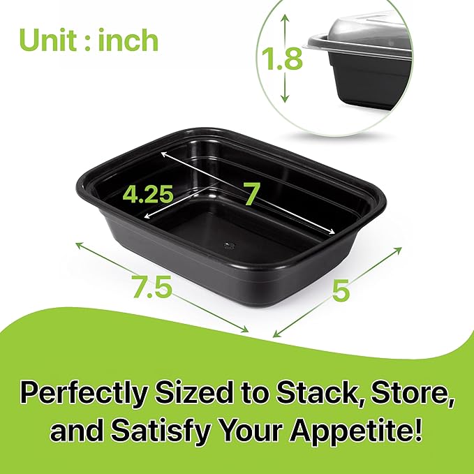 Meal Prep Containers [50 Set] x [16 oz] with Lids, 1 compartment, Stackable, Reusable, Leakproof, Food Safe, Microwave, Freezer & Dishwasher Safe for Food Prep Storage Bento (50 Set, 16 oz)
