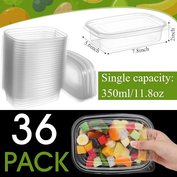 Chunful 36 Pcs 1 Compartment Transparent Snack Containers with Lids Disposable Bento Box Plastic Food Meal Prep Containers for Condiment Salad Dipping School Work Lunch