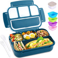 shell and turtle Bento Box Adult Lunch Box, Kids Lunch Containers for School with 4 Compartments, with Utensils, Sauce Jar, Muffin Liners, Microwave Safe, Navy
