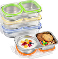 4 Pack Stainless Steel Snack Containers with Lids, 13oz 2 Compartment Reusable Snack Boxes, Leakproof Metal Bento Lunch Box Divided Food Storage Containers for Travel, Home, Work