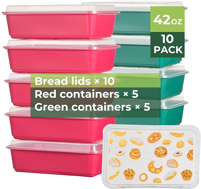 10 Pack 42 oz Meal Prep Containers, Reusable Plastic Food Prep Storage Containers with Printed Lids, Stackable, Leakproof, Microwave & Freezer & Dishwasher Safe,To Go Take Out Box, Bread