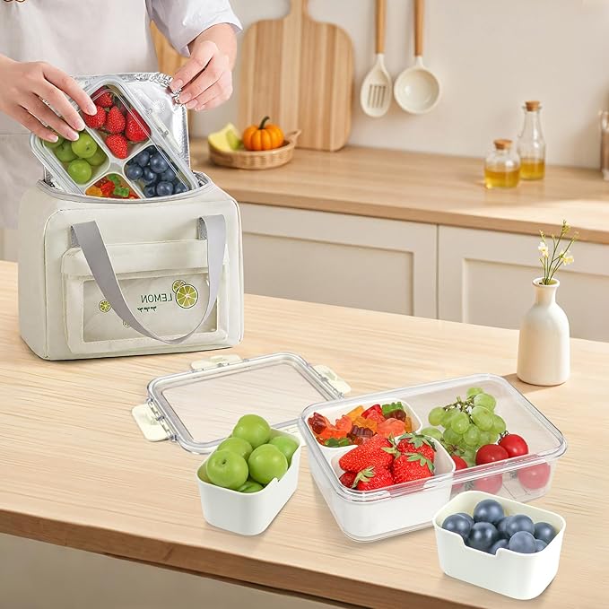 Small Snackle Box Container, Divided Serving Tray with Lid, 4 Compartment Snack Box Container for Candy, Fruits, Charcuterie, Travel & Parties, BPA-Free (Hand Wash Only)