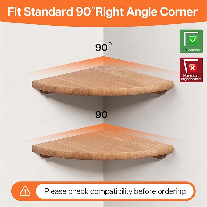 Gieanoo Corner Floating Shelf 9inch Solid Oak Wood Floating Corner Shelf - Image 6