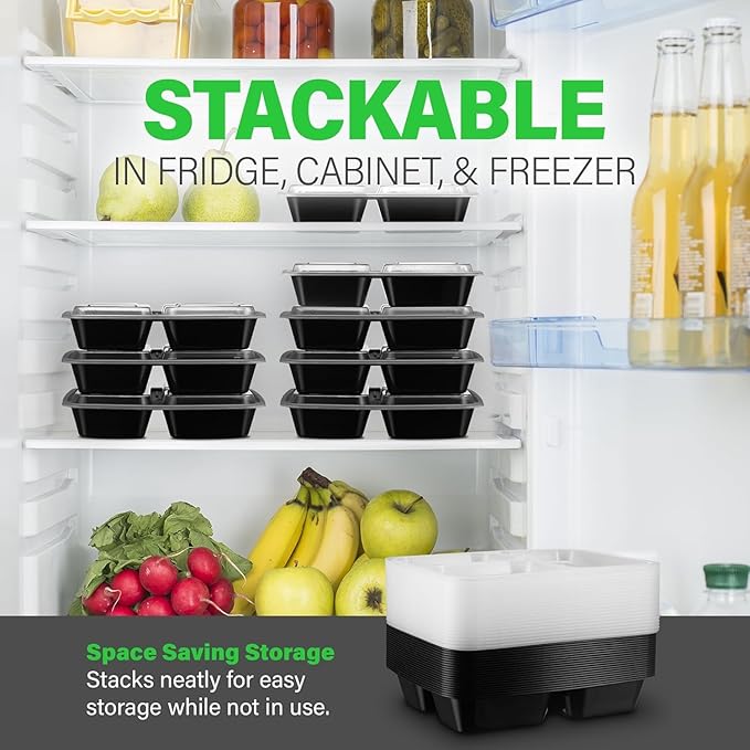 Bexter 10 Pack Compartment Trays with 10 Lids for Takeout and Food Storage / 3 Section compartment for portion control