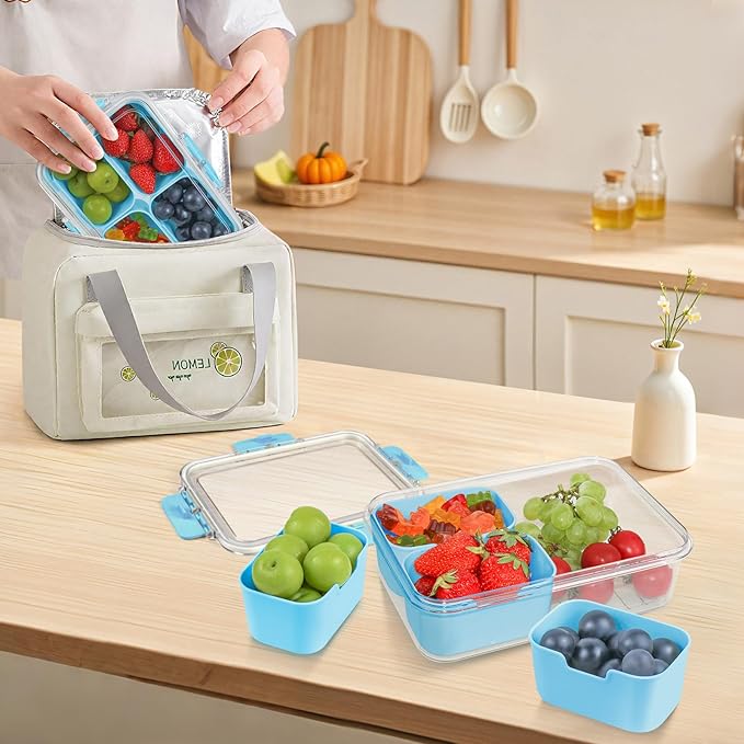 Small Snack Box Container, Divided Serving Tray with Lid, 4 Compartment Snack Box Container for Candy, Fruits, Charcuterie, Travel & Parties, BPA-Free, 2 Pack (Hand Wash Only)