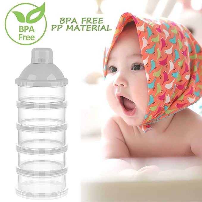 Accmor Formula Dispenser On The Go, 5 Compartments Stackable Formula Container for Travel, Baby Milk Powder Kids Snack Container, BPA Free