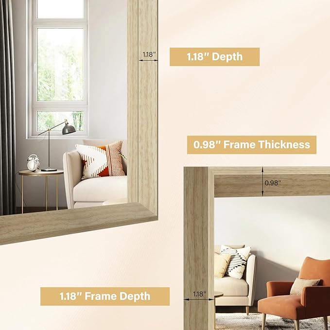 Oak Wood Effect Framed Wall Mirror, 30x40 Rectangle Mirror, Anti-desilvering - Image 4