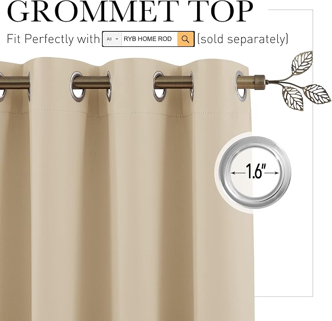 RYB HOME Blackout Room Divider Curtains Thermal Insulated Energy Efficiency - Image 2