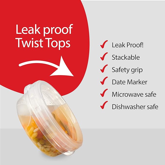 PLASTICPRO 6 Pack Twist Cap Food Storage Containers with Clear Screw on Lid- 8 oz Reusable Meal Prep Containers - Freezer and Microwave Safe Clear Plastic Food Storage