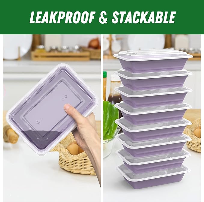 50 Pack (100-Piece) 32 oz Meal Prep Containers Reusable with Easy Open Lids, Sturdy Leakproof Food Safe, Microwave Freezer Dishwasher Safe, To Go Take Out Plastic Food Storage Pans with Lids, Lilac