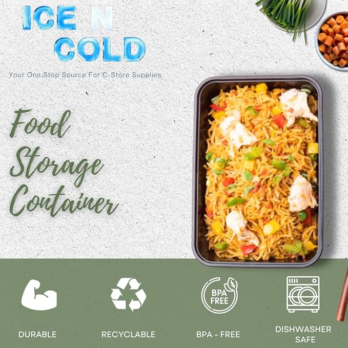ICE N COLD Reusable To-Go Food Meal Prep Storage Containers with Leak Proof Snap Lids 32oz | 950ml | 25-Pack