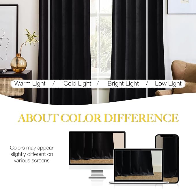 NICETOWN Black Velvet Curtains 90 inches Long 2 Panels Set, Thermal Insulated - Image 5