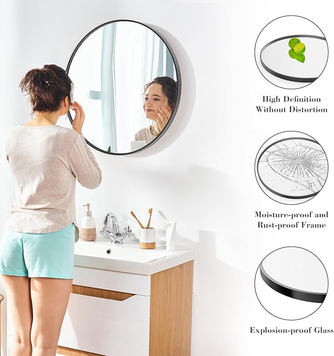 NEWBULIG Round Wall Mirror, 30 Inch Bathroom Mirrors - Image 4