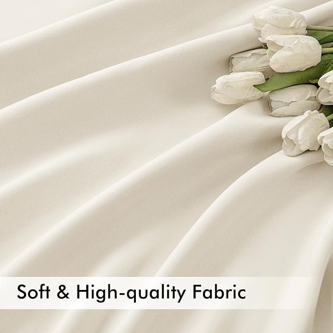 MIULEE Beige White Back Tab Blackout Curtains 84 Inch Length 2 Panels Set - Image 6