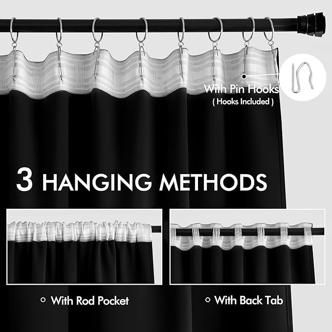 MIULEE Black Back Tab Blackout Curtains 78 Inch Length 2 Panels Set - Image 3