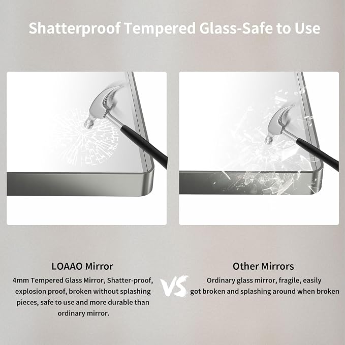 LOAAO 55X30 Inch Brushed Nickel Bathroom Mirror, Rounded Rectangle Silver Metal - Image 7