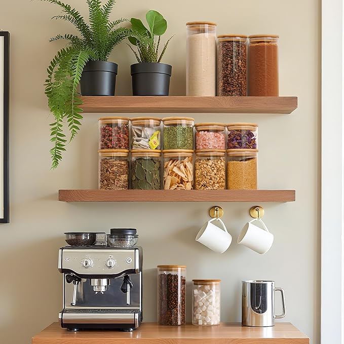 ComSaf 0.5 Qt Glass Food Storage Jars Set of 9, Clear Glass Storage Containers with Lids, Pantry Organization Jar, Spice, Salt, Blooming Tea, Coffee, Oat and Sugar Container, Small jar Set for Kitchen