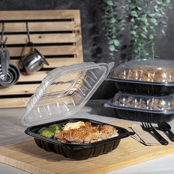 Karat Premium PP Hinged Container [150 ct], Take Out Food Containers - Case (8"x8", 3 compartments)