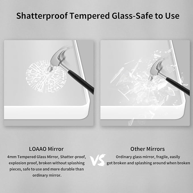 LOAAO 55x36 Inch White Metal Framed Bathroom Mirror - Image 7