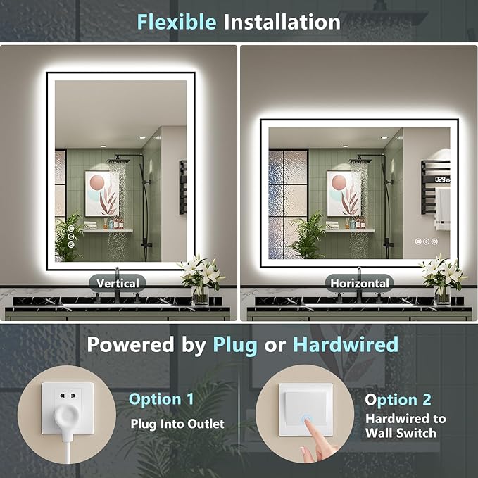 40x38 Black Framed LED Bathroom Mirror - Image 7