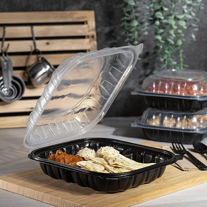 Karat Premium PP Hinged Container, Take Out Food Containers - Case (10.25"x9", 3 compartments)