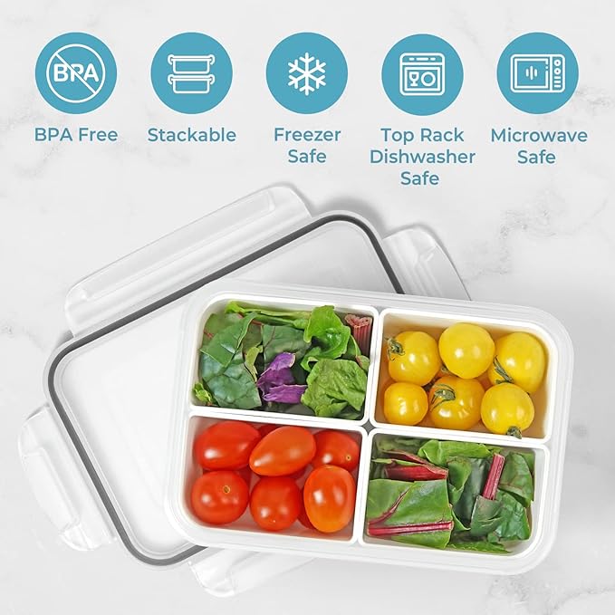 carrotez Food Storage Container with 4 Removable Compartments, Food Prep Container with Airtight Lids, Portion Control Container, Reusable, BPA Free, 4.6 Cup(1100ml)