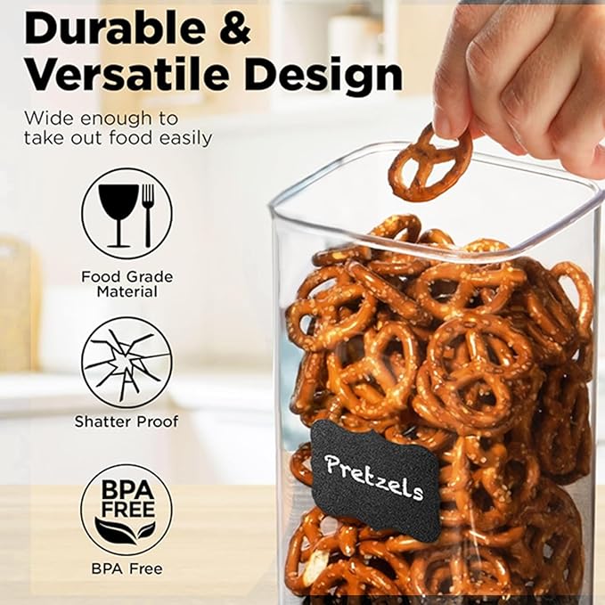 Shazo Airtight Food Storage Containers with Lids - 6 PC BPA Free Clear Plastic Cereal Containers with Easy Lock Lids for Kitchen and Pantry Organization for Snacks and Pasta - 1.2 L