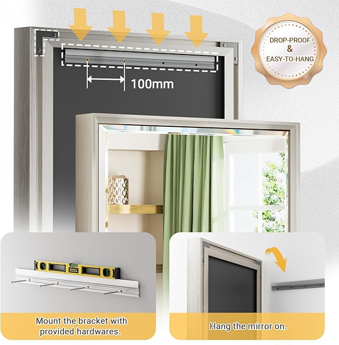 16''x 60'' Tall Brushed Nickel Mirror, Beveled Bathroom Mirror - Image 5