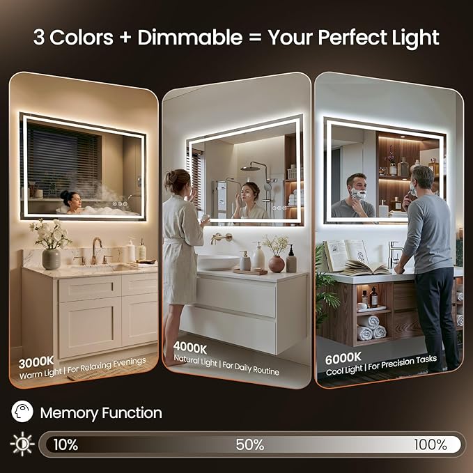 28X36 LED Bathroom Mirror with Lights, Backlit + Front Lit, Lighted Bathroom - Image 3