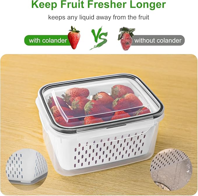 5 PCS Fruit storage Containers for Fridge with Removable Colander and Chopper Set, Leakproof Food Storage Containers with lids, Dishwasher & Microwave Safe Produce Containers to Keep Fruits Fresh ﻿