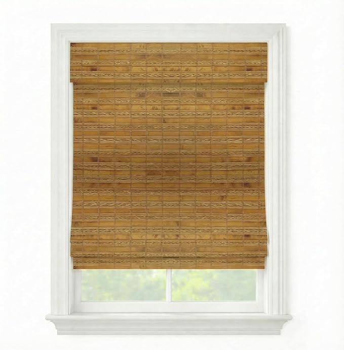 Cordless Woven Wood Roman Shades, 53W x 60H, Sarasota Camel, Sizes 20-72 Wide by FirstRateBlinds