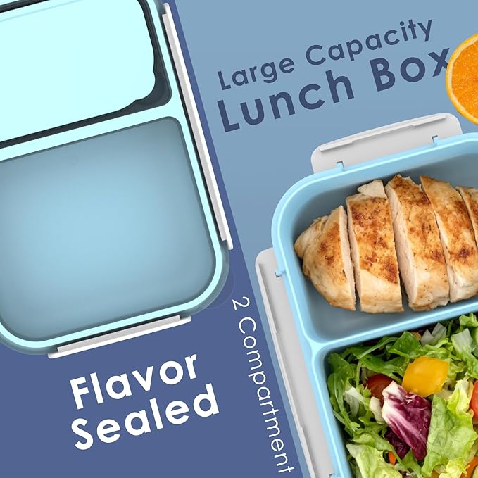 WHALEHOUSE Large Capacity Bento Lunch Box for Adult, 1600ML 2 Compartments Meal Prep Container with Utensil, Airtight Food Storage Container with Snap Locking Lids, Microwave/Dishwasher/Freezer Safe