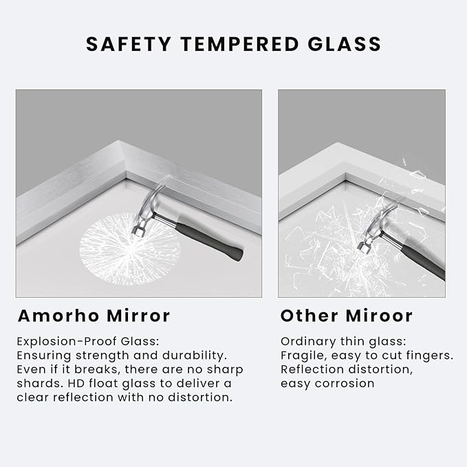 Amorho 48x32 Inch Bathroom Mirror Silver, Thick Metal Framed Wall Mirrors - Image 5