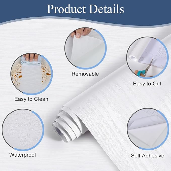 Abyssaly White Wood Contact Paper 17.7" X 118" Decorative Self-Adhesive Film - Image 2