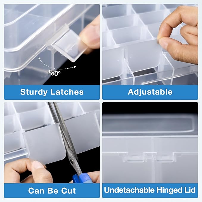 Benbilry 2 Pack 36 Grids Clear Storage Containers Plastic Organizer Box Craft Storage Boxes with Adjustable Dividers for Beads Organizer Art DIY Fishing Tackles Jewelry Crafts