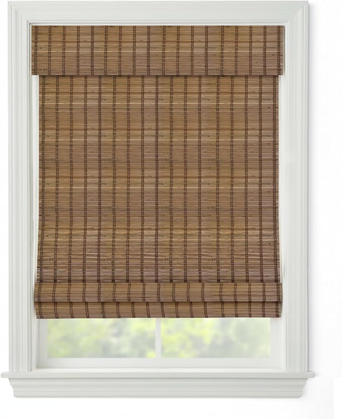 Cordless Woven Wood Roman Shades, 42W x 60H, Ashbury Camel, Sizes 20-72 Wide by FirstRateBlinds