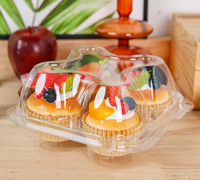NPLUX 4 Compartment Cupcake Containers 60 Pack Cupcake Holder with Connected Airtight Lid Cupcake Boxes for 240 Cupcakes Muffins, BPA Free, Standard Size