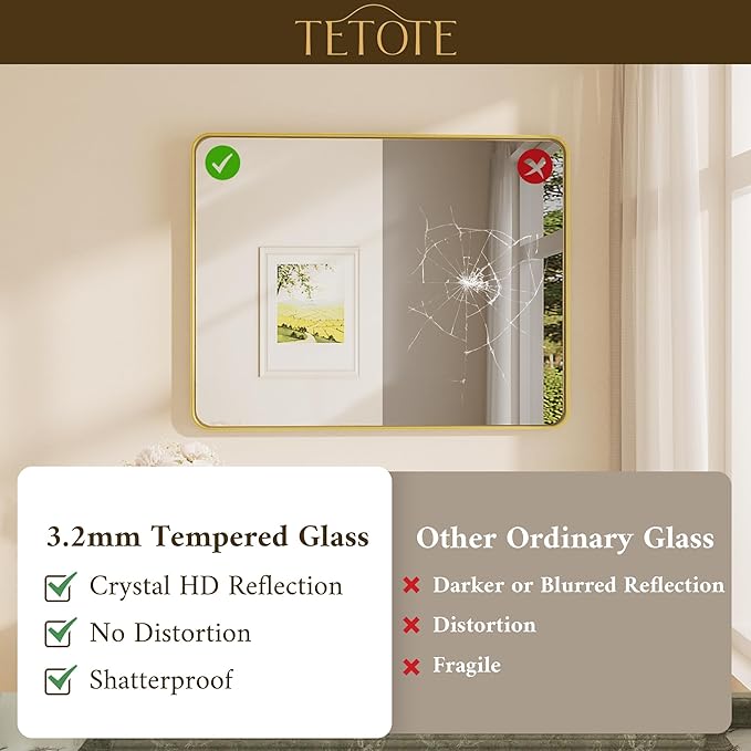 TETOTE 36 x 36 Inch Gold Mirror - Image 4