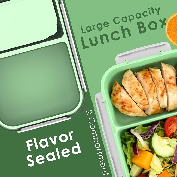 WHALEHOUSE Large Capacity Bento Lunch Box for Adult, 1600ML 2 Compartments Meal Prep Container with Utensil, Airtight Food Storage Container with Snap Locking Lids, Microwave/Dishwasher/Freezer Safe