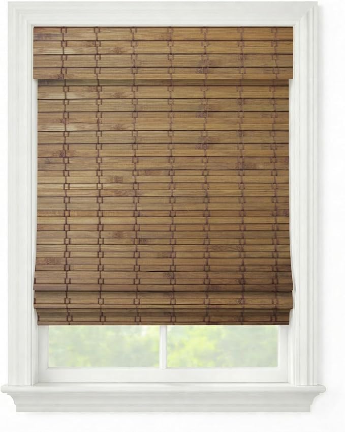 Windowsandgarden Cordless Woven Wood Roman Shades, 50W x 72H, Eastfield Teak by FirstRateBlinds