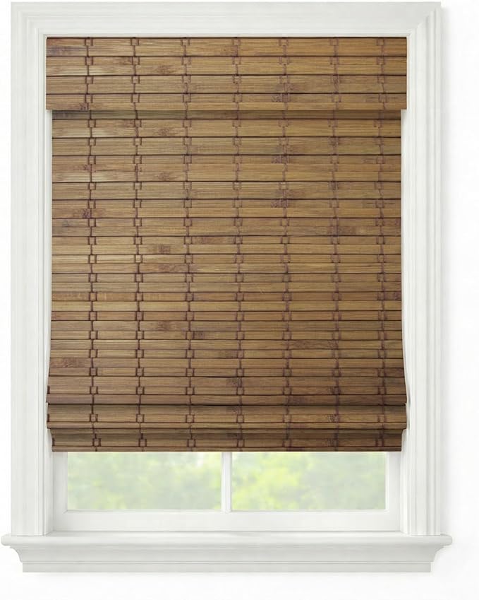 Windowsandgarden Cordless Woven Wood Roman Shades, 34W x 48H, Eastfield Teak by FirstRateBlinds