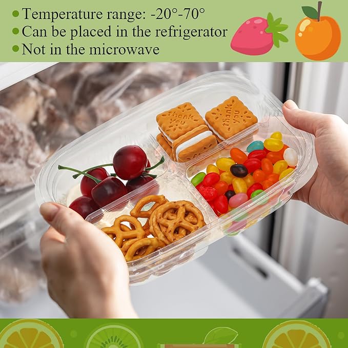 Chunful 36 Pcs 4 Compartment Transparent Snack Containers with Lids Disposable Bento Box Plastic Food Meal Prep Containers for Condiment Salad Dipping School Work Lunch