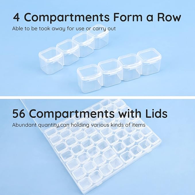 Segbeauty 56 Grids Clear Plastic Organizer Box, Gem Jewelry Storage Container with Dividers, Bead Organizer Earrings Storage Box Seeds Craft Organizers Screw Tool Boxes for Small Parts