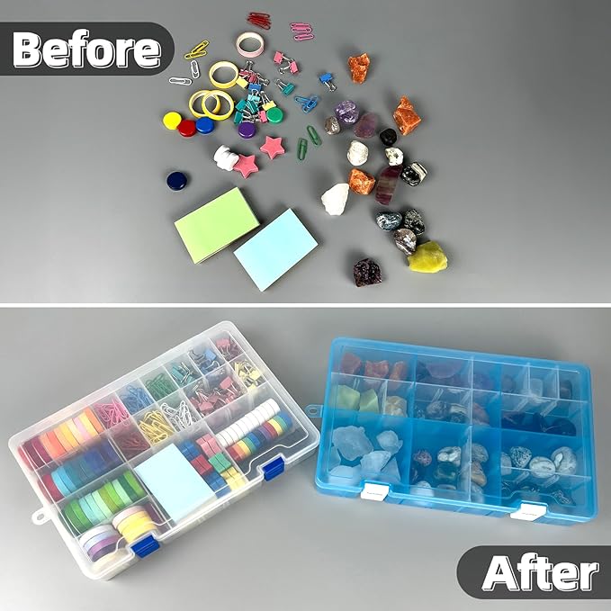 DUOFIRE Plastic Organizer Container Storage Box Adjustable Divider Removable Grid Compartment for Jewelry Beads Earring Container Tool Fishing Hook Small Accessories(34 Grids, White X 1)